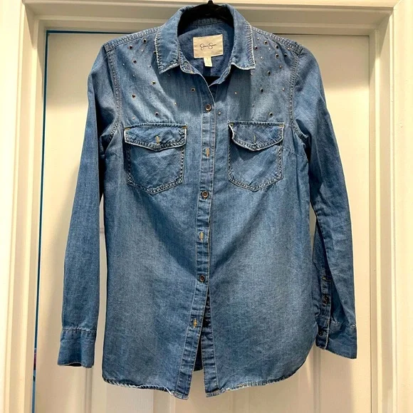 Jessica Simpson Womens Plus Denim Stretch Denim Jacket Olive